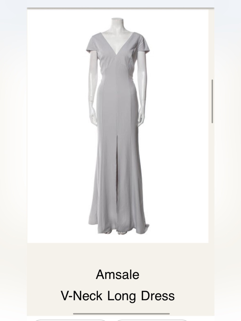 Amsale Gray V-Neck (front and back) Cap Sleeve Gown with High Slit - Size 12